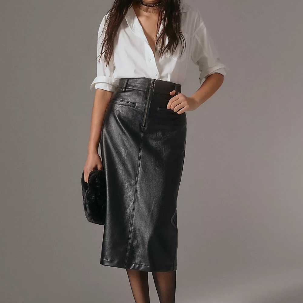 Anthropologie Pilcro Faux Leather Moto Midi Skirt